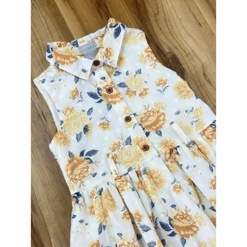 Tahari Girls Floral Collared Sleeveless Belted Dress With Headband Size 6